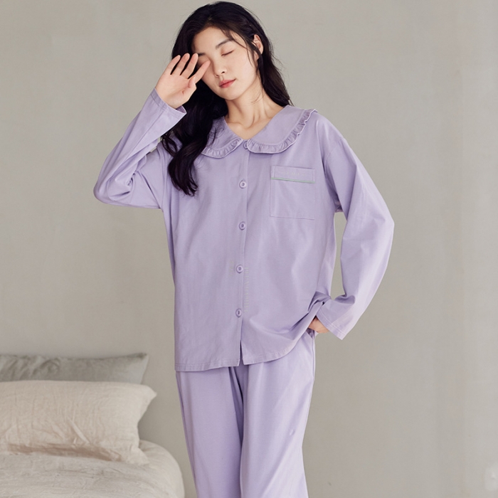 91家纺网 家纺一手货源 找家纺 洛兰沙 纯棉情侣睡衣开衫长袖长裤家居服可外穿ZX7708女款