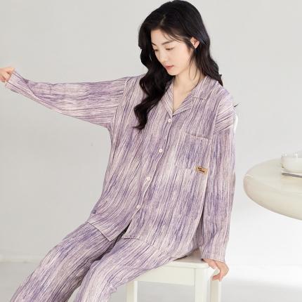 洛兰沙 纯棉情侣睡衣开衫长袖长裤家居服可外穿ZX7718女款