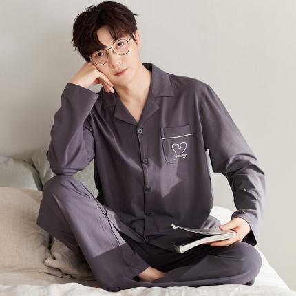 91家纺网 家纺一手货源 找家纺 洛兰沙 纯棉情侣睡衣开衫长袖长裤家居服可外穿ZX7728男款