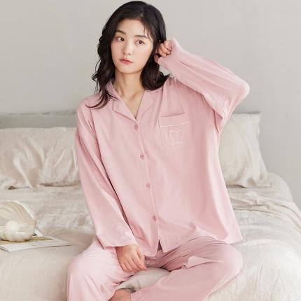 洛兰沙 纯棉情侣睡衣开衫长袖长裤家居服可外穿ZX7728女款