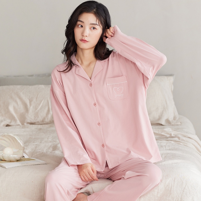 91家纺网 家纺一手货源 找家纺 洛兰沙 纯棉情侣睡衣开衫长袖长裤家居服可外穿ZX7728女款