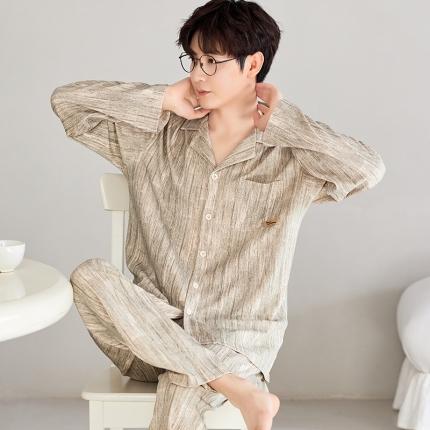 91家纺网 家纺一手货源 找家纺 洛兰沙 纯棉情侣睡衣开衫长袖长裤家居服可外穿ZX7738男款