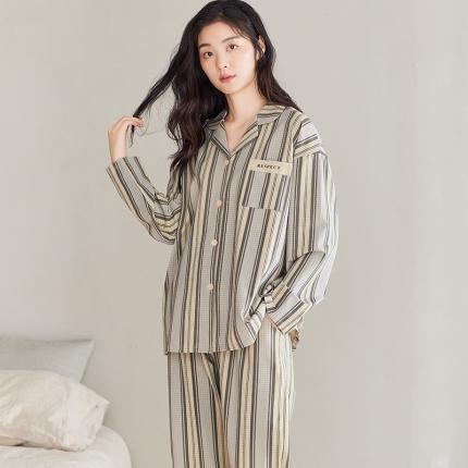 洛兰沙 纯棉情侣睡衣开衫长袖长裤家居服可外穿ZX7738女款