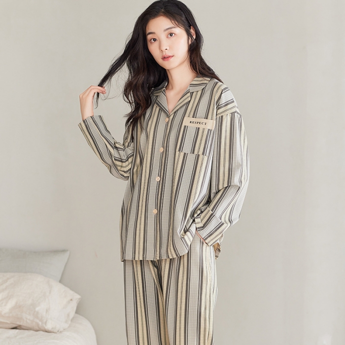 91家纺网 家纺一手货源 找家纺 洛兰沙 纯棉情侣睡衣开衫长袖长裤家居服可外穿ZX7738女款