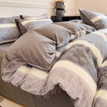 91家纺网 家纺一手货源 找家纺 （总）金丝鸟 2023秋冬新品全棉简约条格小清新四件套