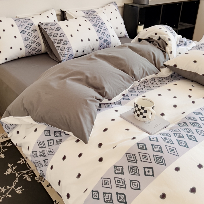 91家纺网 家纺一手货源 找家纺 （总）金丝鸟 2023秋冬新品全棉简约条格小清新四件套