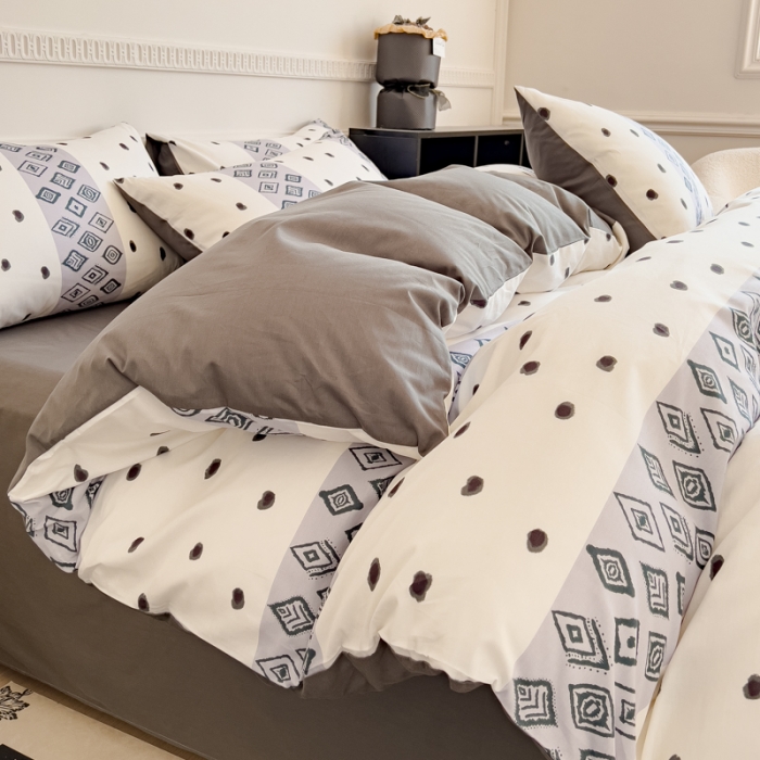 91家纺网 家纺一手货源 找家纺 （总）金丝鸟 2023秋冬新品全棉简约条格小清新四件套