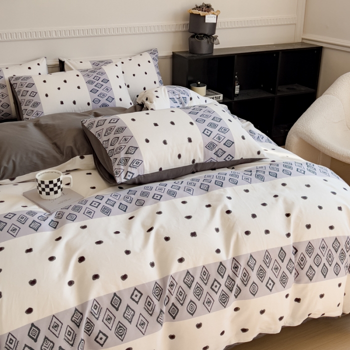 91家纺网 家纺一手货源 找家纺 （总）金丝鸟 2023秋冬新品全棉简约条格小清新四件套