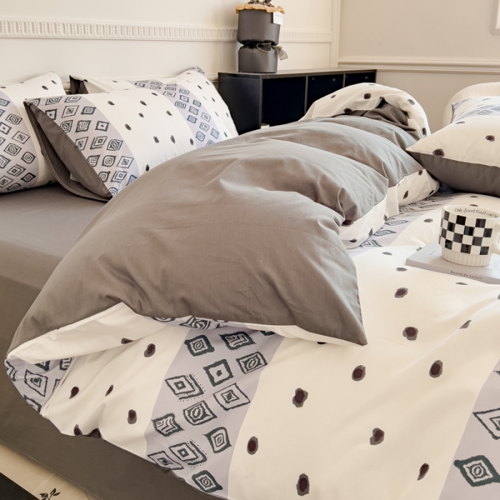 91家纺网 家纺一手货源 找家纺 金丝鸟 2023秋冬新品全棉简约条格小清新四件套 波西格纹