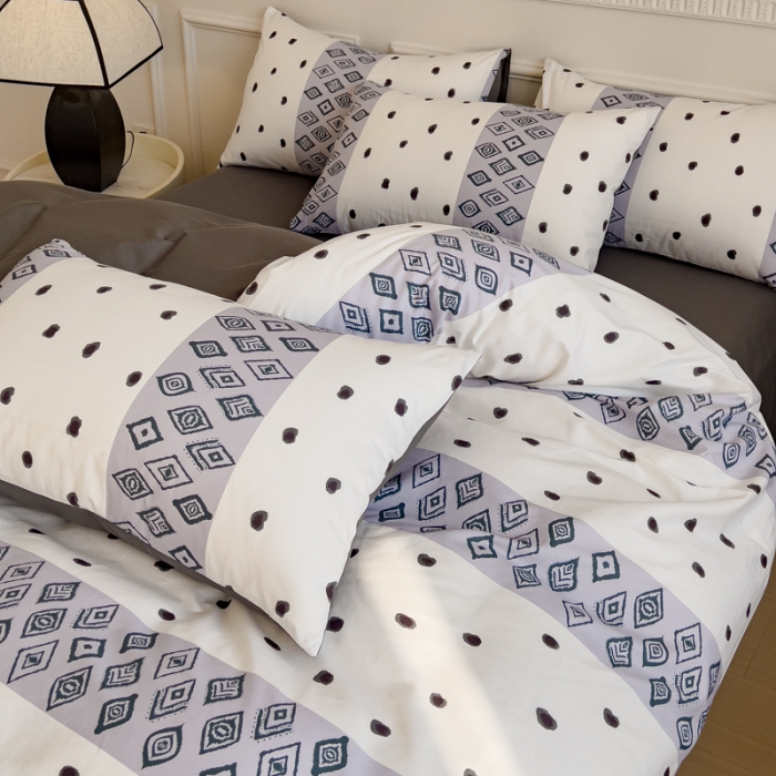 91家纺网 家纺一手货源 找家纺 金丝鸟 2023秋冬新品全棉简约条格小清新四件套 波西格纹