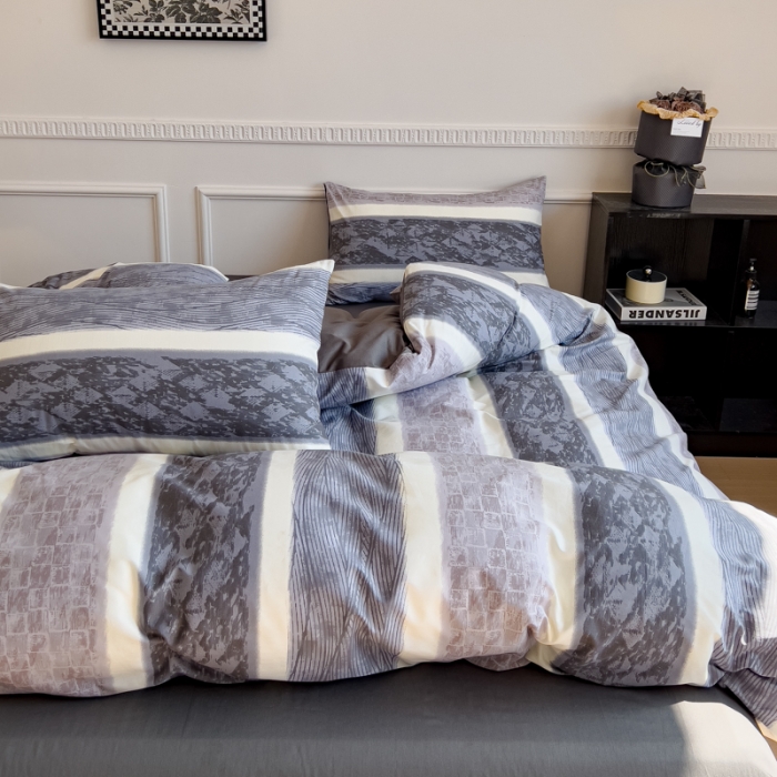 91家纺网 家纺一手货源 找家纺 金丝鸟 2023秋冬新品全棉简约条格小清新四件套 经年