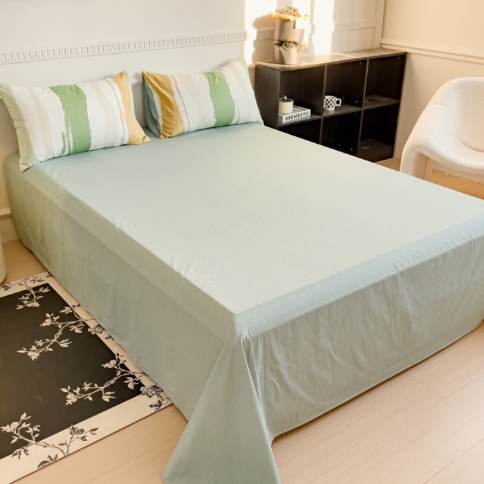 91家纺网 家纺一手货源 找家纺 金丝鸟 2023秋冬新品全棉简约条格小清新四件套 绿意