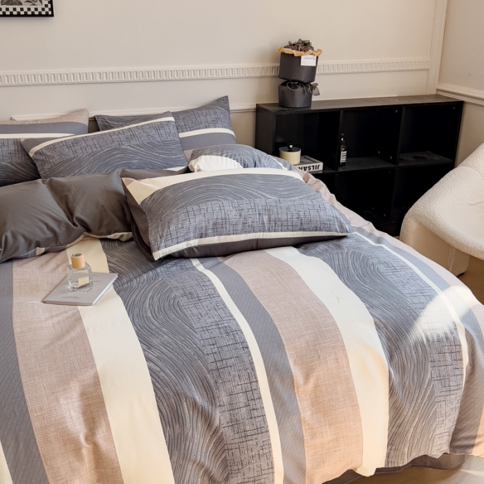 91家纺网 家纺一手货源 找家纺 金丝鸟 2023秋冬新品全棉简约条格小清新四件套 意林