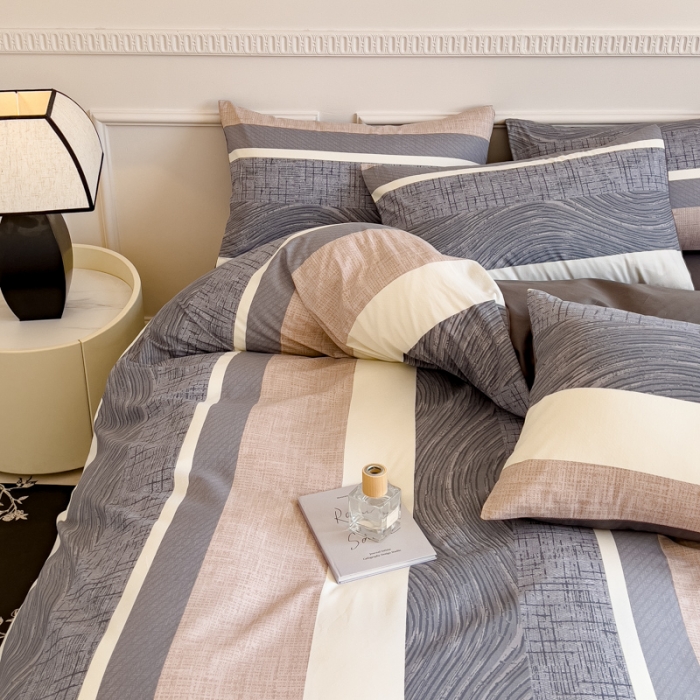 91家纺网 家纺一手货源 找家纺 金丝鸟 2023秋冬新品全棉简约条格小清新四件套 意林