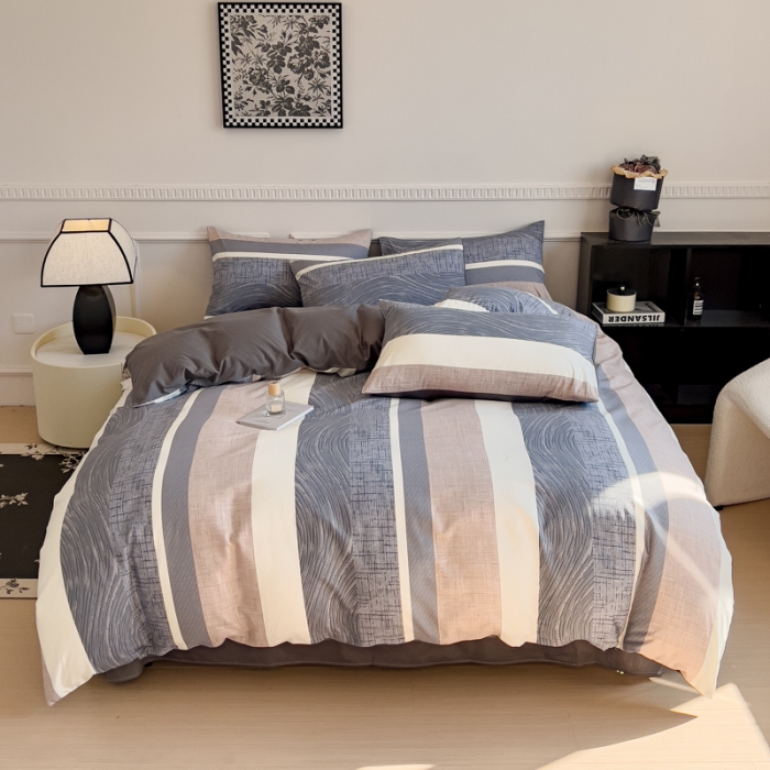 91家纺网 家纺一手货源 找家纺 金丝鸟 2023秋冬新品全棉简约条格小清新四件套 意林