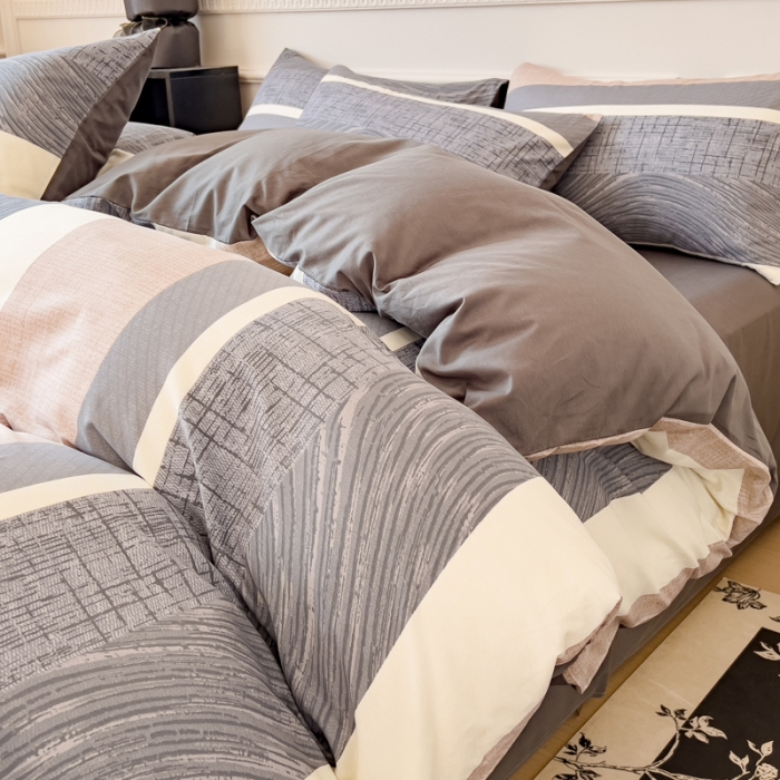 91家纺网 家纺一手货源 找家纺 金丝鸟 2023秋冬新品全棉简约条格小清新四件套 意林