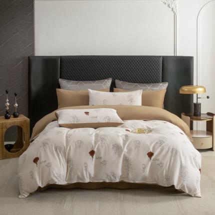 91家纺网 家纺一手货源 找家纺 121 2023新款宽边枕套高支高密磨毛数码印花四件套【会员减20元】 相柳-咖