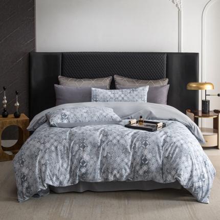 91家纺网 家纺一手货源 找家纺 总121 2023新款高支高密数码印花简约双拼四件套-琉璃会员减20