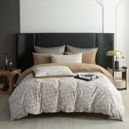 91家纺网 家纺一手货源 找家纺 总121 2023新款高支高密数码印花简约双拼四件套-罗森会员减20