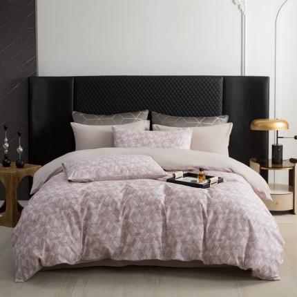 91家纺网 家纺一手货源 找家纺 总121 2023新款高支高密数码印花简约双拼四件套-罗森会员减20