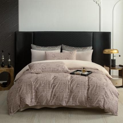 91家纺网 家纺一手货源 找家纺 总121 2023新款高支高密数码印花简约双拼四件套-山野会员减20