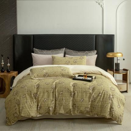 91家纺网 家纺一手货源 找家纺 总121 2023新款高支高密数码印花简约双拼四件套-山野会员减20