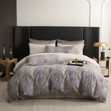 91家纺网 家纺一手货源 找家纺 总121 2023新款高支高密数码印花简约双拼四件套-秘境会员减20