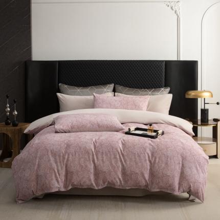 91家纺网 家纺一手货源 找家纺 121 2023新款高支高密数码印花简约双拼四件套-玫瑰会员减20 玫瑰-粉