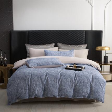 91家纺网 家纺一手货源 找家纺 总121 2023新款高支高密数码印花简约双拼四件套-玫瑰会员减20