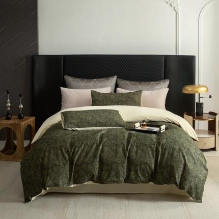 91家纺网 家纺一手货源 找家纺 121 2023新款高支高密数码印花简约双拼四件套-玫瑰会员减20 玫瑰-绿