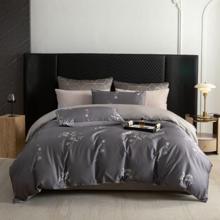 91家纺网 家纺一手货源 找家纺 121 2023新款高支高密数码印花简约双拼四件套-苍兰会员减20 苍兰-深灰