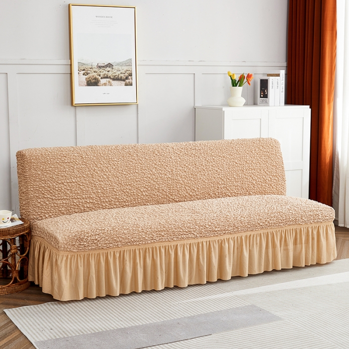 91家纺网 家纺一手货源 找家纺 丝绮鹿 2023新款日式皱皱布系列沙发床（裙边款） 亚麻黄