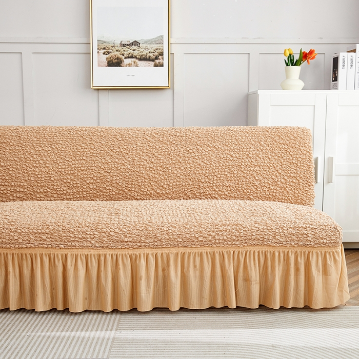 91家纺网 家纺一手货源 找家纺 丝绮鹿 2023新款日式皱皱布系列沙发床（裙边款） 亚麻黄