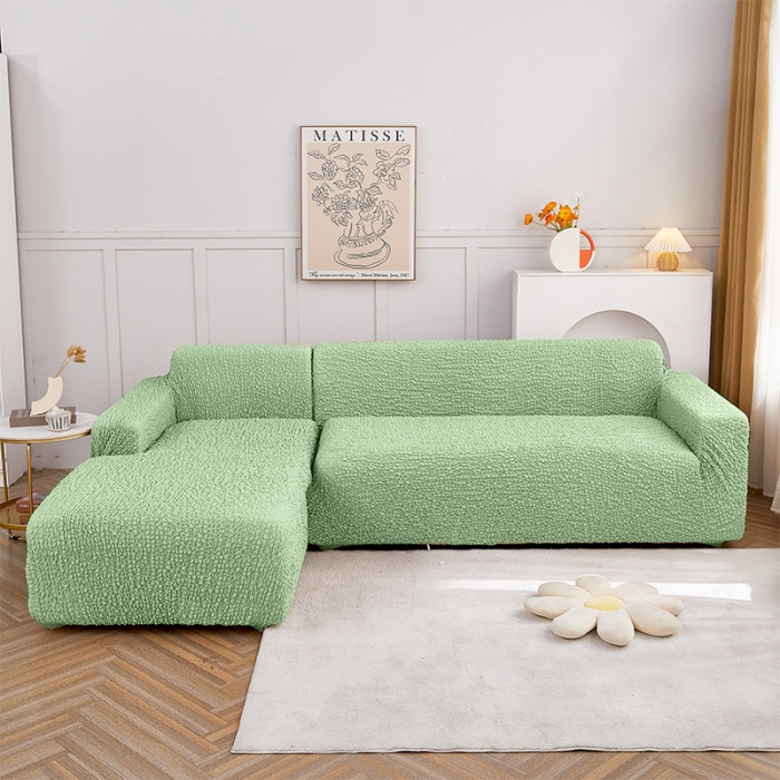 91家纺网 家纺一手货源 找家纺 丝绮鹿 2023新款日式皱皱布沙发套贵妃图 爱豆绿