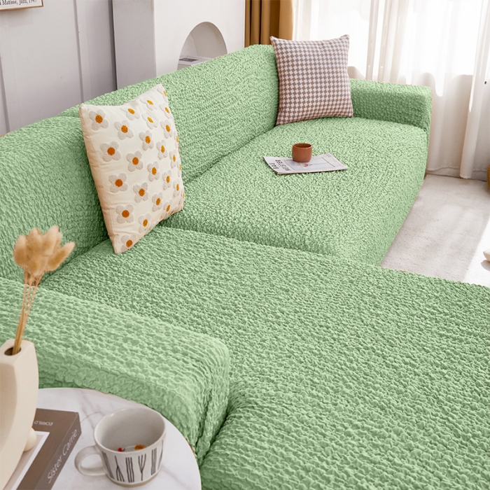 91家纺网 家纺一手货源 找家纺 丝绮鹿 2023新款日式皱皱布沙发套贵妃图 爱豆绿