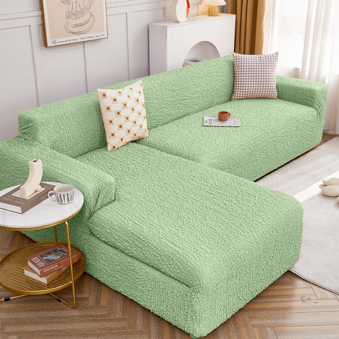 91家纺网 家纺一手货源 找家纺 丝绮鹿 2023新款日式皱皱布沙发套贵妃图 爱豆绿