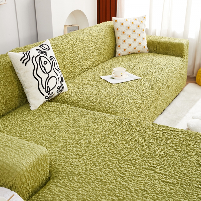91家纺网 家纺一手货源 找家纺 丝绮鹿 2023新款日式皱皱布沙发套贵妃图 橄榄绿