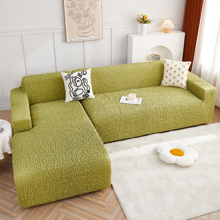 91家纺网 家纺一手货源 找家纺 丝绮鹿 2023新款日式皱皱布沙发套贵妃图 橄榄绿