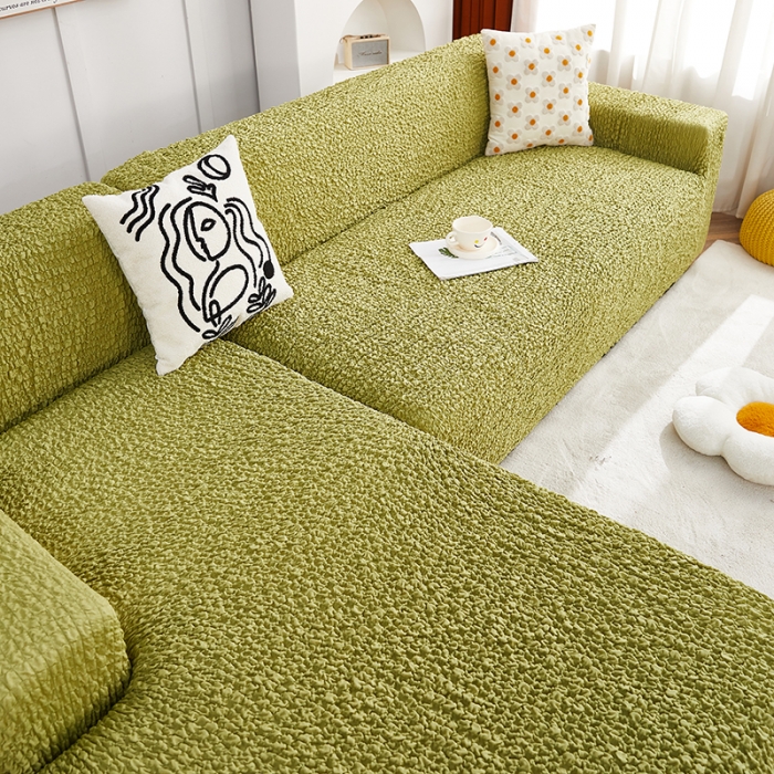 91家纺网 家纺一手货源 找家纺 丝绮鹿 2023新款日式皱皱布沙发套贵妃图 橄榄绿
