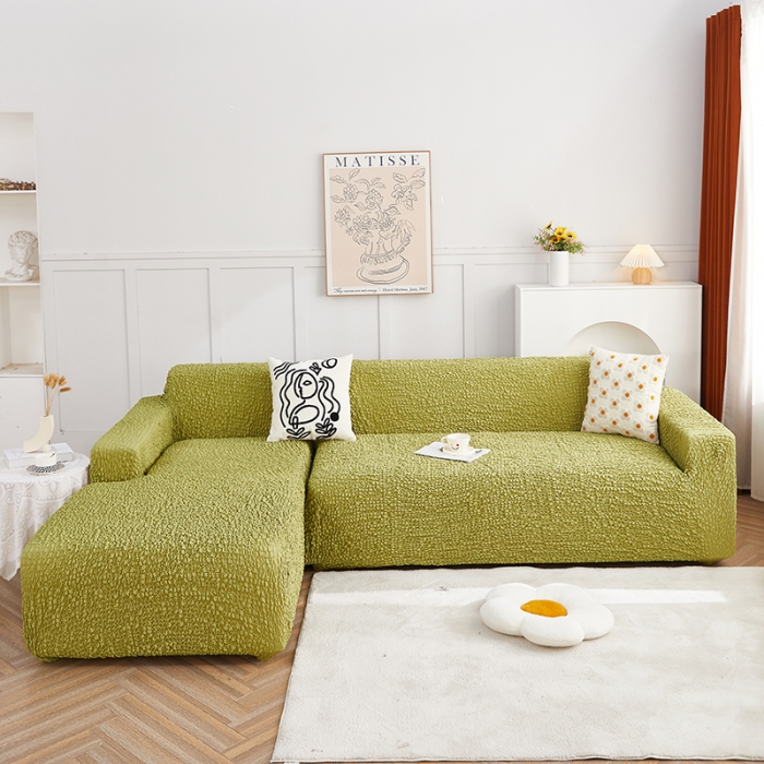 91家纺网 家纺一手货源 找家纺 丝绮鹿 2023新款日式皱皱布沙发套贵妃图 橄榄绿