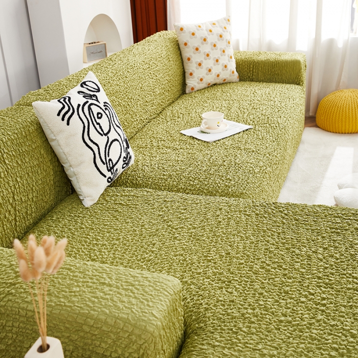 91家纺网 家纺一手货源 找家纺 丝绮鹿 2023新款日式皱皱布沙发套贵妃图 橄榄绿