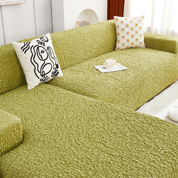 91家纺网 家纺一手货源 找家纺 丝绮鹿 2023新款日式皱皱布沙发套贵妃图 橄榄绿