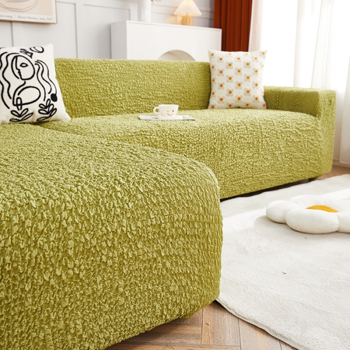 91家纺网 家纺一手货源 找家纺 丝绮鹿 2023新款日式皱皱布沙发套贵妃图 橄榄绿