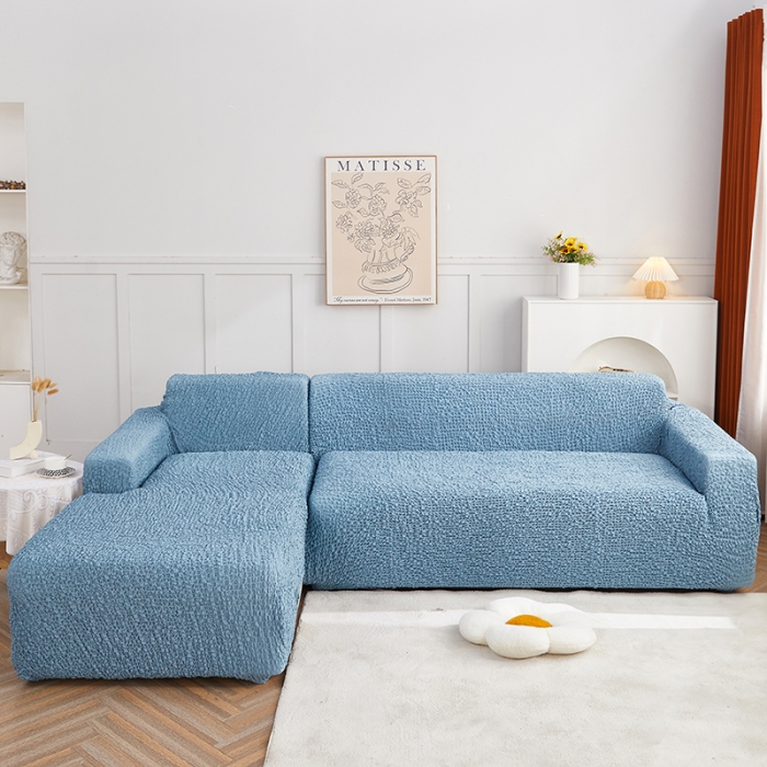 91家纺网 家纺一手货源 找家纺 丝绮鹿 2023新款日式皱皱布沙发套贵妃图 高雅蓝