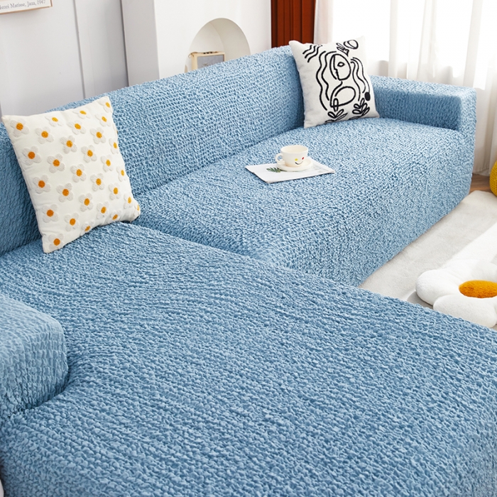 91家纺网 家纺一手货源 找家纺 丝绮鹿 2023新款日式皱皱布沙发套贵妃图 高雅蓝