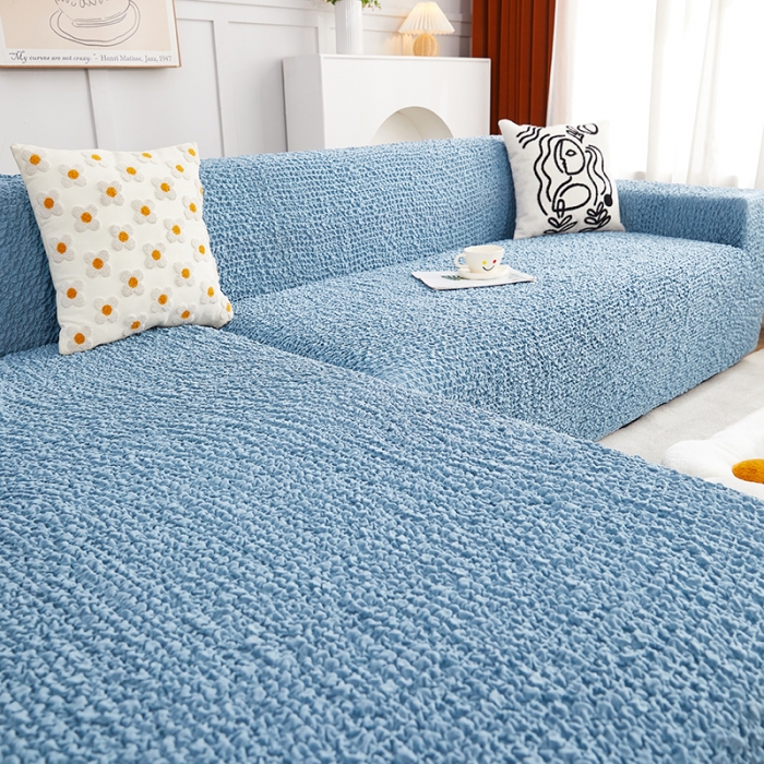 91家纺网 家纺一手货源 找家纺 丝绮鹿 2023新款日式皱皱布沙发套贵妃图 高雅蓝