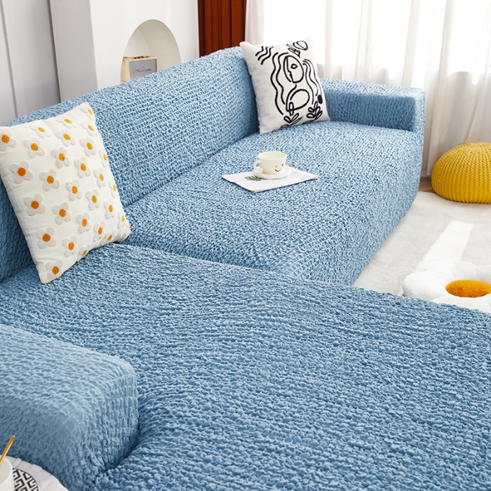 91家纺网 家纺一手货源 找家纺 丝绮鹿 2023新款日式皱皱布沙发套贵妃图 高雅蓝