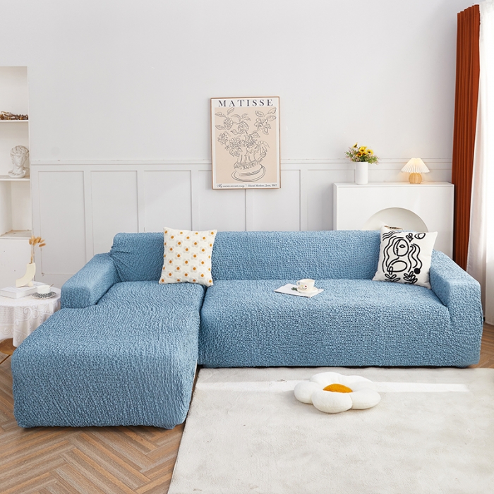 91家纺网 家纺一手货源 找家纺 丝绮鹿 2023新款日式皱皱布沙发套贵妃图 高雅蓝