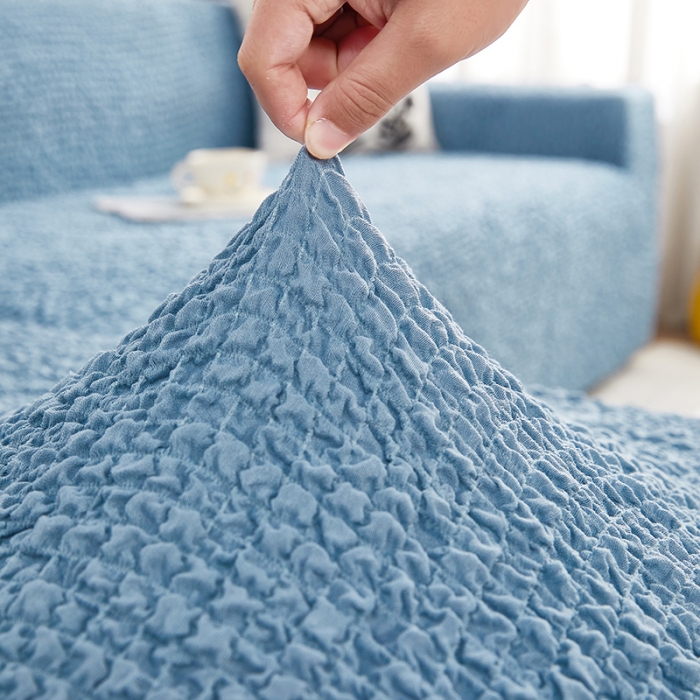 91家纺网 家纺一手货源 找家纺 丝绮鹿 2023新款日式皱皱布沙发套贵妃图 高雅蓝