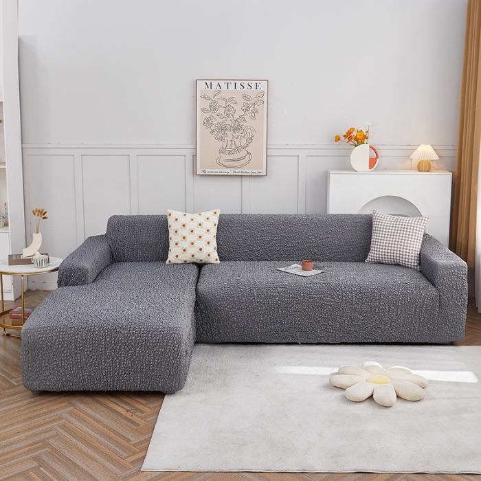 91家纺网 家纺一手货源 找家纺 丝绮鹿 2023新款日式皱皱布沙发套贵妃图 摩登浅灰